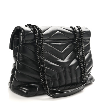 SAINT LAURENT Calfskin Y Quilted Monogram Monochrome Medium Loulou Chain Satchel Black