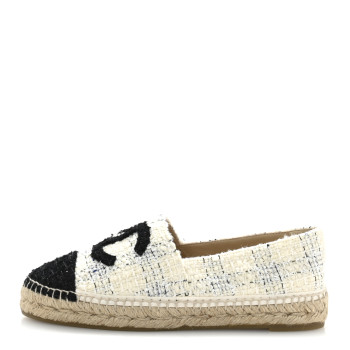 CHANEL Tweed CC Espadrilles 39 Ecru White Blue Black