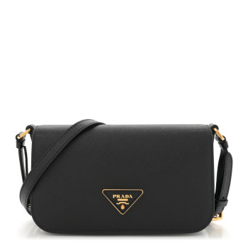 PRADA Saffiano Metal Triangle Logo Shoulder Bag Black
