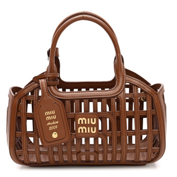 MIU MIU Calfskin Logo Basket Bag Cognac