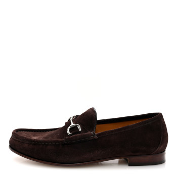 GUCCI Suede Mens Horsebit Moccasin Loafers 8 Brown