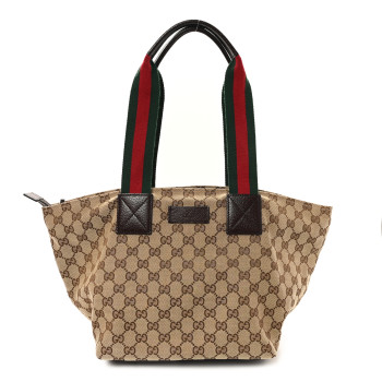GUCCI GG Monogram Medium Web Handle Bucket Tote Dark Brown