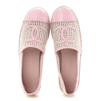 CHANEL Mesh Lambskin CC Espadrilles 39 Light Pink Beige