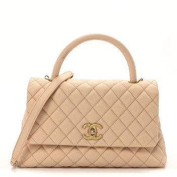 CHANEL Caviar Quilted Small Coco Handle Flap Beige