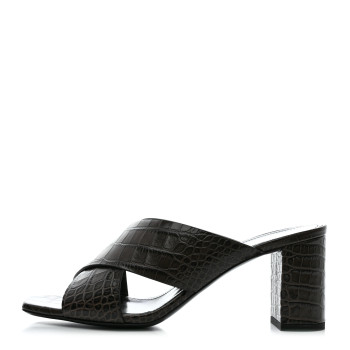 SAINT LAURENT Crocodile Embossed Calfskin LouLou Mule Sandals 38 Ultra 38 Grey