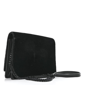 SAINT LAURENT Velvet Crystal Monogram Kate Tassel Chain Wallet Black