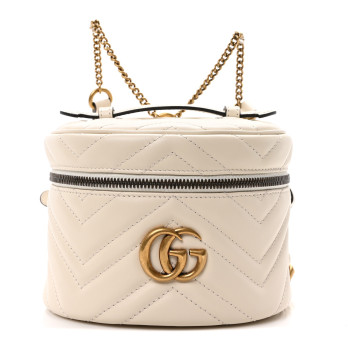 GUCCI Calfskin Matelasse Mini GG Marmont Round Backpack White