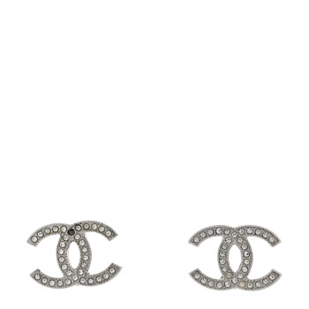 CHANEL Crystal CC Earrings Silver