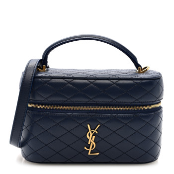 SAINT LAURENT Lambskin Quilted Mini Gaby Vanity Case Marine