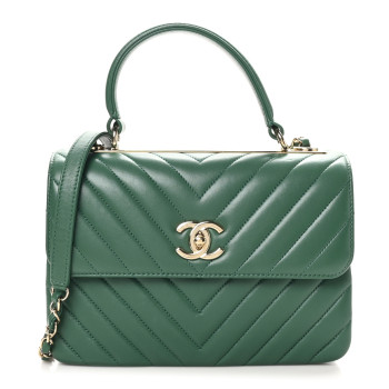 CHANEL Lambskin Chevron Quilted Small Trendy CC Dual Handle Flap Bag Green