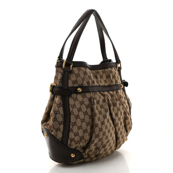 GUCCI Monogram Large Jockey Tote Dark Brown
