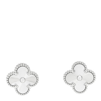 VAN CLEEF & ARPELS 18K White Gold Guilloche Vintage Alhambra Earrings