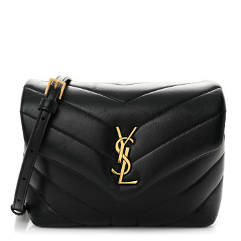 SAINT LAURENT Calfskin Y Quilted Monogram Toy Loulou Crossbody Bag Black