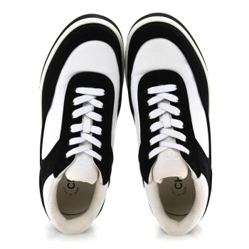 CHANEL Fabric Womens Logo Sneakers 39.5 Black White