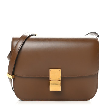 CELINE Box Calfskin Medium Classic Box Flap Bag Taupe