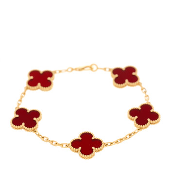 VAN CLEEF & ARPELS 18K Yellow Gold Carnelian 5 Motifs Vintage Alhambra Bracelet