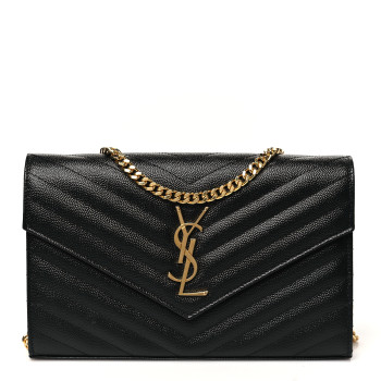 SAINT LAURENT Grain De Poudre Matelasse Chevron Monogram Chain Wallet Black