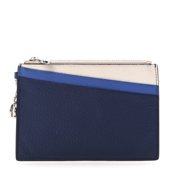 CHRISTIAN DIOR Bullcalf Tri-color Diorissimo Card Holder Navy Blue White
