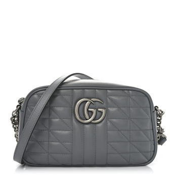 GUCCI Calfskin Matelasse Aria Small GG Marmont Chain Shoulder Bag Deep Grey