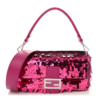 FENDI Sequin Paillettes Shiny Nappa Sex and the City Baguette Fuchsia Magenta