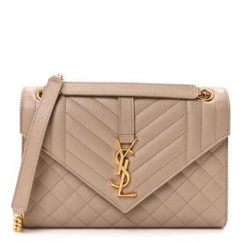 SAINT LAURENT Grain De Poudre Textured Mixed Matelasse Medium Triquilt Monogram Satchel Dark Beige
