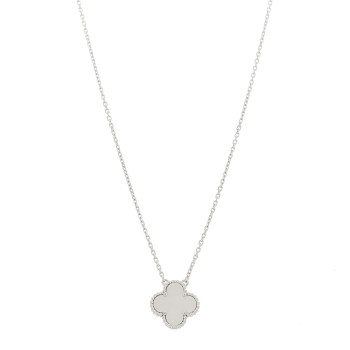 VAN CLEEF & ARPELS 18K White Gold Mother Of Pearl Vintage Alhambra Pendant Necklace