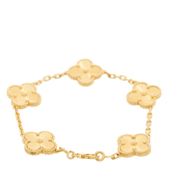 VAN CLEEF & ARPELS 18K Yellow Gold 5 Motifs Guilloche Vintage Alhambra Bracelet