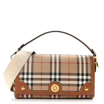 BURBERRY Coated Canvas Calfskin Vintage Check Medium Note Crossbody Bag Brown