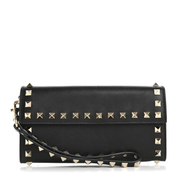 VALENTINO GARAVANI Nappa Rockstud Wristlet Clutch Black