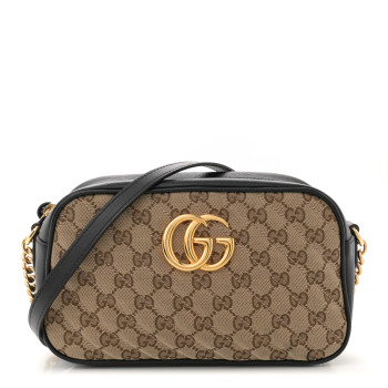 GUCCI Monogram Matelasse Diagonal Small GG Marmont Chain Shoulder Bag Beige Black
