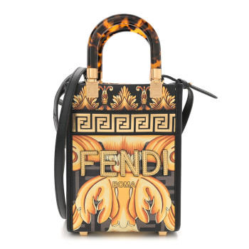 FENDI X VERSACE Vitello King Catalan Mirror Plexiglass Fendace FF Baroque Logo Mini Fendi Sunshine Shopper Tote Black Gold
