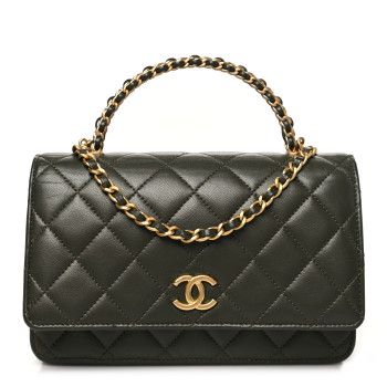 CHANEL Lambskin Quilted Pick Me Up Wallet On Chain WOC Green