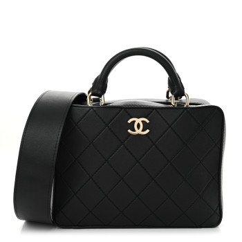CHANEL Calfskin Quilted Travel Kit Vanity Case Black