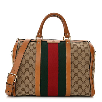 GUCCI Monogram Vintage Web Medium Boston Tobacco