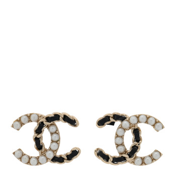 CHANEL Crystal Baguette Lambskin Chain CC Vintage Allure Stud Earrings Black Gold