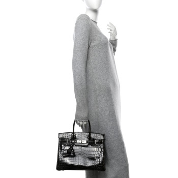HERMES Shiny Niloticus Crocodile Horseshoe Birkin 30 Graphite