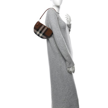 BURBERRY Canvas Calfskin Check Knitted Small Olympia Birch Brown