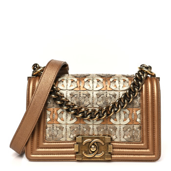 CHANEL Metallic Lambskin Small Golden CC Boy Flap Dark Gold