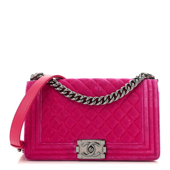 CHANEL Velvet Quilted Medium Boy Flap Fuchsia