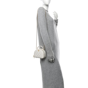 CHANEL Lambskin Quilted Small Chic Riviera Top Handle Vanity Case White