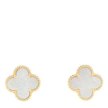 VAN CLEEF & ARPELS 18K Yellow Gold Mother of Pearl Vintage Alhambra Earrings