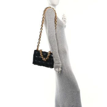 BOTTEGA VENETA Lambskin Maxi Intreccio Padded Chain Cassette Crossbody Bag Black