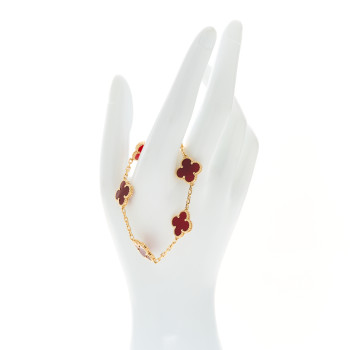 VAN CLEEF & ARPELS 18K Yellow Gold Carnelian 5 Motifs Vintage Alhambra Bracelet