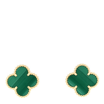 VAN CLEEF & ARPELS 18K Yellow Gold Malachite Vintage Alhambra Earrings
