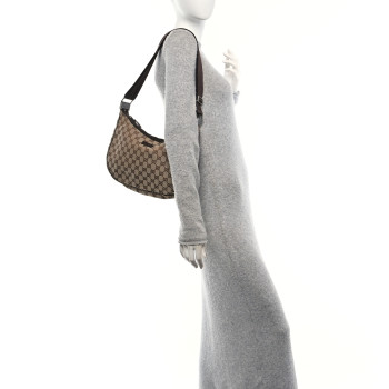 GUCCI Monogram Medium Half Moon Hobo Dark Brown