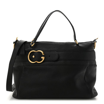 GUCCI Pebbled Calfskin Ride Medium Top Handle Bag Black
