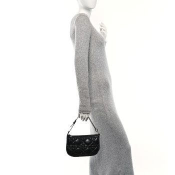 CHRISTIAN DIOR Calfskin Macrocannage Mini Dior Caro Tulip Bag Black