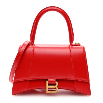 BALENCIAGA Shiny Box Calfskin Small Hourglass Top Handle Bag Bright Red