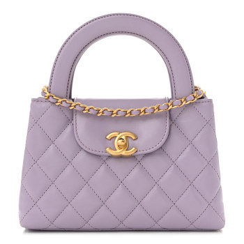 CHANEL Shiny Aged Calfskin Quilted Nano Kelly Shopper Lilac