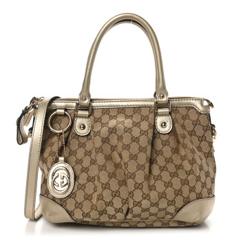 GUCCI Monogram Medium Sukey Top Handle Gold